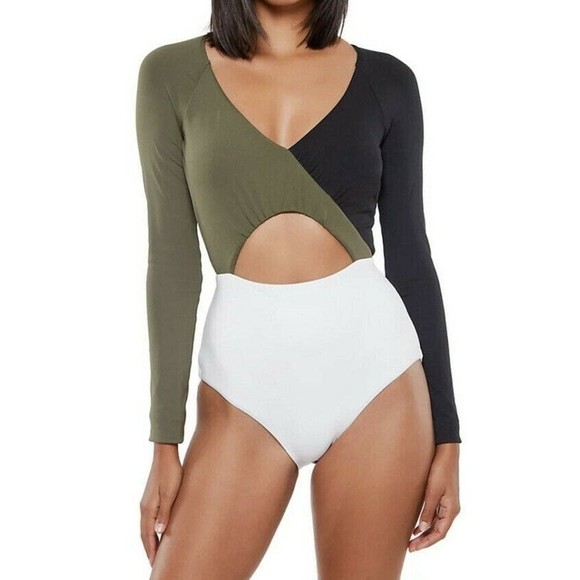 Sanctuary Other - Sanctuary Block Long Sleeve One Piece Cutout Swimsuit Women’s Small MSRP $119